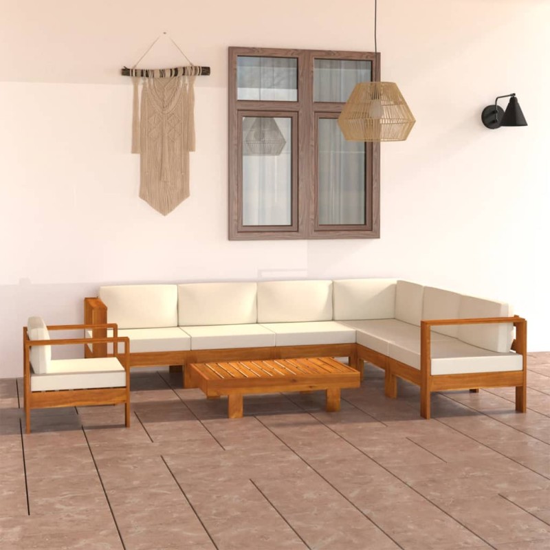 vidaXL Muebles de jardín 8 pzas cojines blanco crema madera de acacia vidaXL Muebles de jardín 8 pzas cojines blanco crema madera de acacia