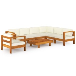 vidaXL Muebles de jardín 8 pzas cojines blanco crema madera de acacia 