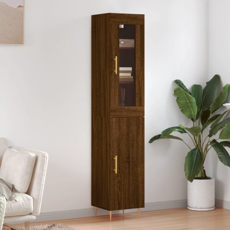 vidaXL Aparador alto madera contrachapada roble marrón 34,5x34x180 cm vidaXL Aparador alto madera contrachapada roble marrón 34,5x34x180 cm