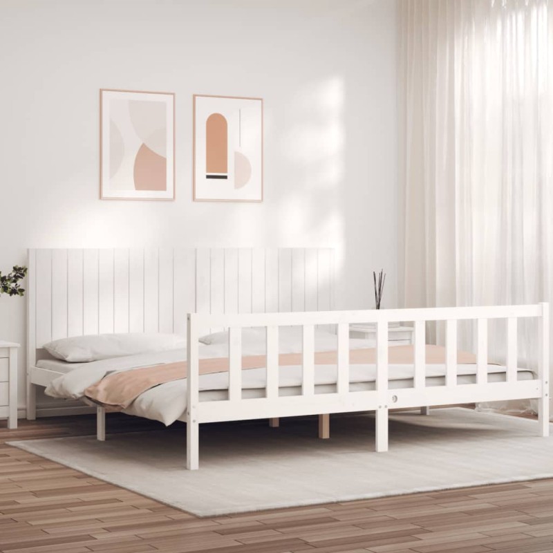 vidaXL Estructura de cama con cabecero madera maciza blanco 200x200 cm vidaXL Estructura de cama con cabecero madera maciza blanco 200x200 cm