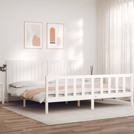 vidaXL Estructura de cama con cabecero madera maciza blanco 200x200 cm