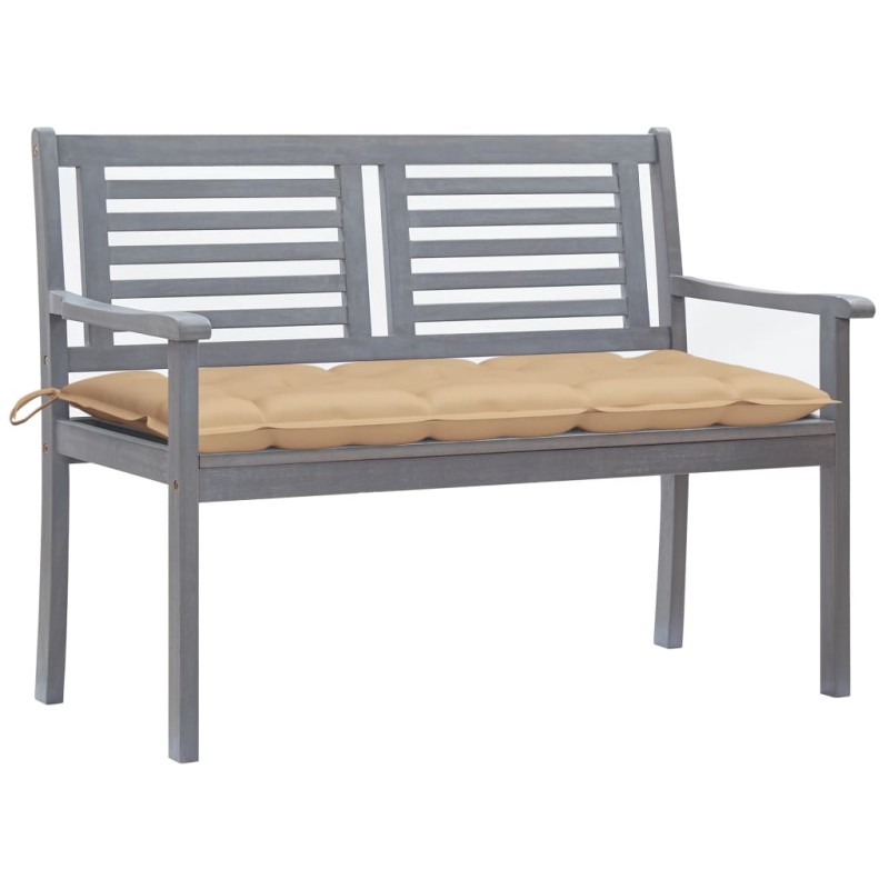 vidaXL Banco de jardín 2 plazas madera eucalipto gris y cojín 120 cm vidaXL Banco de jardín 2 plazas madera eucalipto gris y cojín 120 cm