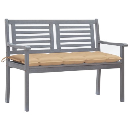 vidaXL Banco de jardín 2 plazas madera eucalipto gris y cojín 120 cm