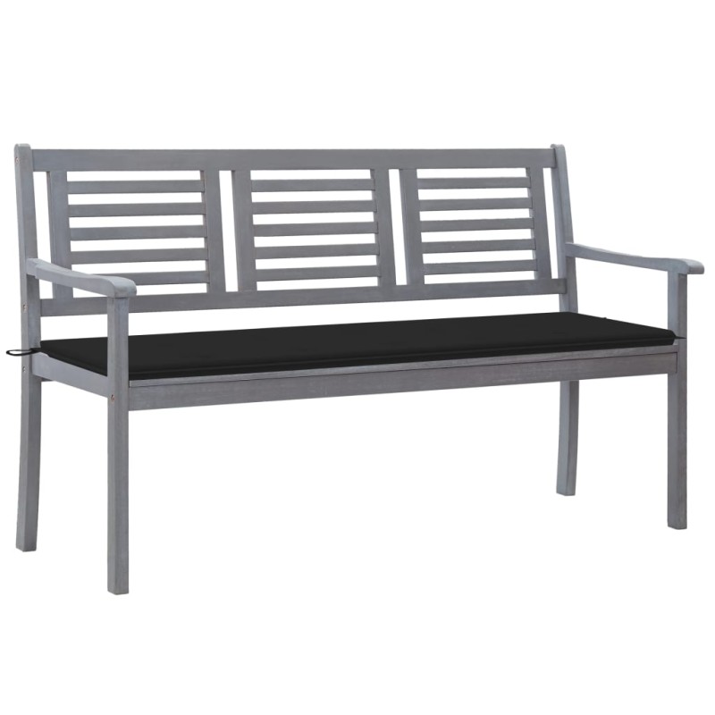 vidaXL Banco de jardín 3 plazas madera eucalipto gris y cojín 150 cm vidaXL Banco de jardín 3 plazas madera eucalipto gris y cojín 150 cm