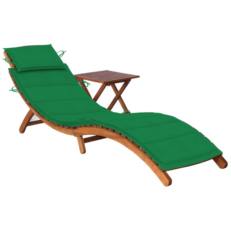 vidaXL Tumbona de jardín con mesa y cojín madera maciza de acacia vidaXL Tumbona de jardín con mesa y cojín madera maciza de acacia
