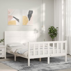 vidaXL Estructura de cama con cabecero madera maciza blanco 120x200 cm