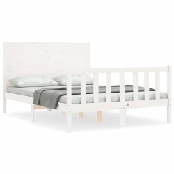 vidaXL Estructura de cama con cabecero madera maciza blanco 120x200 cm