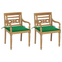 vidaXL Sillas Batavia 2 uds teca maciza con cojines verde