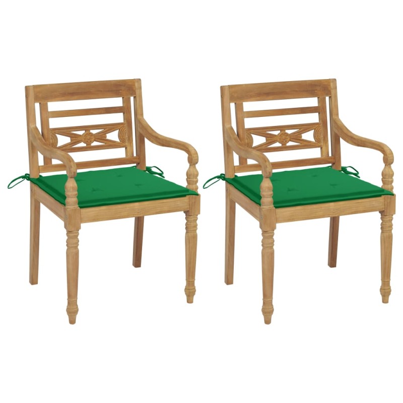 vidaXL Sillas Batavia 2 uds teca maciza con cojines verde vidaXL Sillas Batavia 2 uds teca maciza con cojines verde