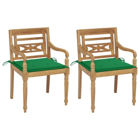 vidaXL Sillas Batavia 2 uds teca maciza con cojines verde
