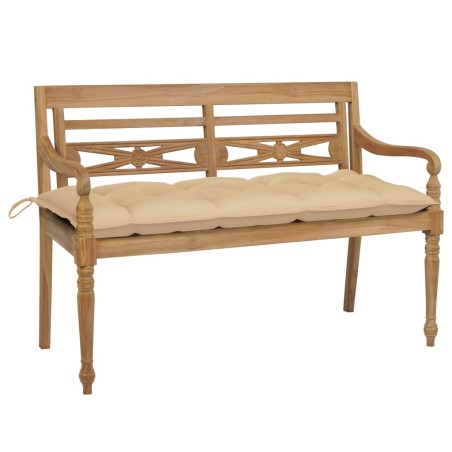 vidaXL Banco Batavia de teca maciza con cojín beige 120 cm