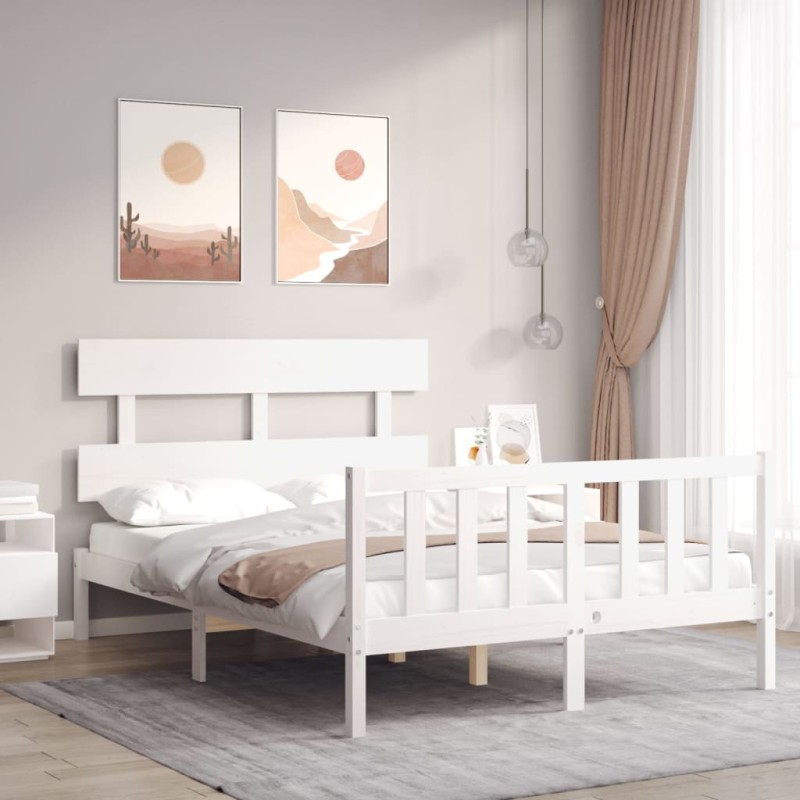 vidaXL Estructura de cama con cabecero madera maciza blanco 140x190 cm vidaXL Estructura de cama con cabecero madera maciza blanco 140x190 cm