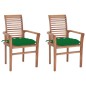 vidaXL Sillas de comedor 2 uds madera maciza de teca con cojines verde vidaXL Sillas de comedor 2 uds madera maciza de teca con cojines verde