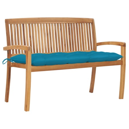 vidaXL Banco de jardín apilable y cojín madera maciza de teca 128,5 cm