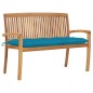 vidaXL Banco de jardín apilable y cojín madera maciza de teca 128,5 cm vidaXL Banco de jardín apilable y cojín madera maciza de teca 128,5 cm