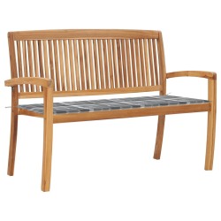 vidaXL Banco de jardín apilable y cojín madera maciza de teca 128,5 cm