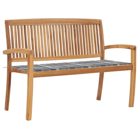 vidaXL Banco de jardín apilable y cojín madera maciza de teca 128,5 cm