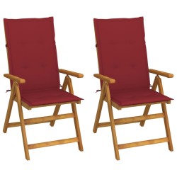 vidaXL Sillas de jardín reclinables 2 uds madera maciza acacia cojines