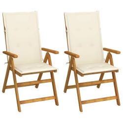 vidaXL Sillas de jardín reclinables 2 uds madera maciza acacia cojines