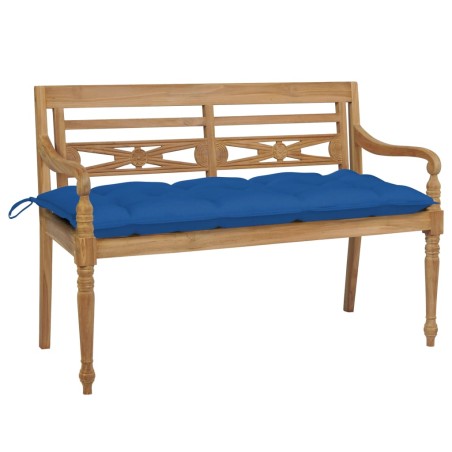 vidaXL Banco Batavia de teca maciza con cojín azul 120 cm