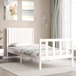 vidaXL Estructura de cama individual con cabecero madera maciza blanco