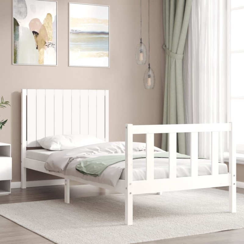 vidaXL Estructura de cama individual con cabecero madera maciza blanco vidaXL Estructura de cama individual con cabecero madera maciza blanco