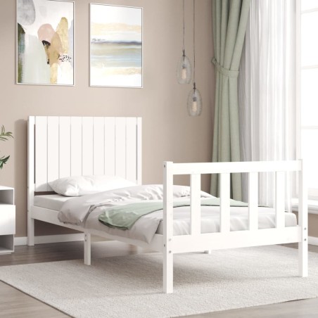 vidaXL Estructura de cama individual con cabecero madera maciza blanco