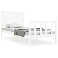 vidaXL Estructura de cama individual con cabecero madera maciza blanco