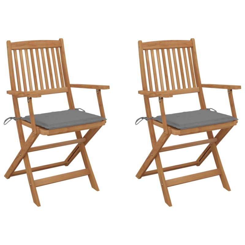 vidaXL Sillas de jardín plegables 2 uds y cojines madera maciza acacia vidaXL Sillas de jardín plegables 2 uds y cojines madera maciza acacia