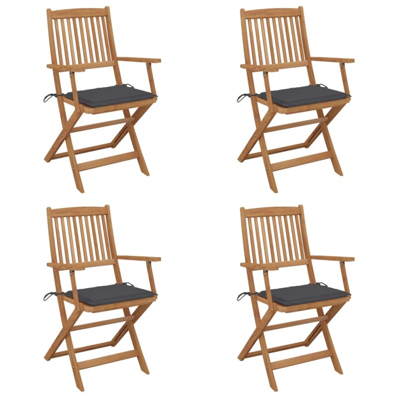 vidaXL Sillas de jardín plegables 4 uds y cojines madera maciza acacia vidaXL Sillas de jardín plegables 4 uds y cojines madera maciza acacia