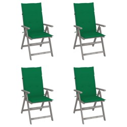 vidaXL Sillas de jardín reclinables 4 uds madera maciza acacia cojines