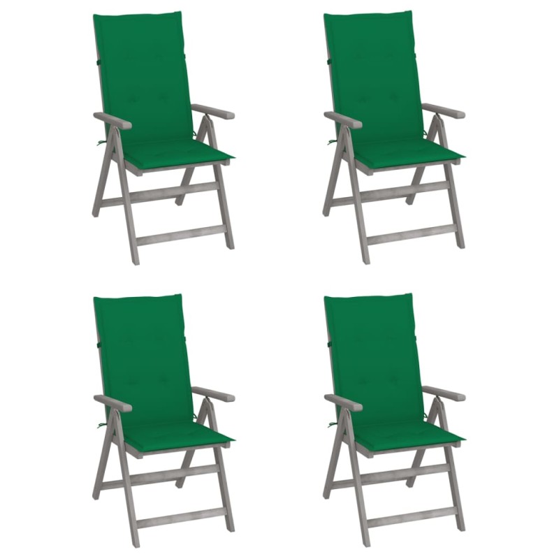 vidaXL Sillas de jardín reclinables 4 uds madera maciza acacia cojines vidaXL Sillas de jardín reclinables 4 uds madera maciza acacia cojines