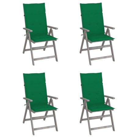 vidaXL Sillas de jardín reclinables 4 uds madera maciza acacia cojines
