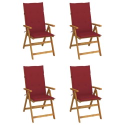 vidaXL Sillas de jardín reclinables 4 uds madera maciza acacia cojines