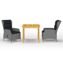 vidaXL Juego de comedor para jardín 3 piezas gris claro