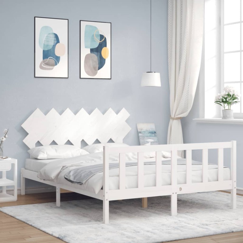 vidaXL Estructura de cama con cabecero madera maciza blanco 140x190 cm vidaXL Estructura de cama con cabecero madera maciza blanco 140x190 cm