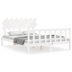 vidaXL Estructura de cama con cabecero madera maciza blanco 140x190 cm
