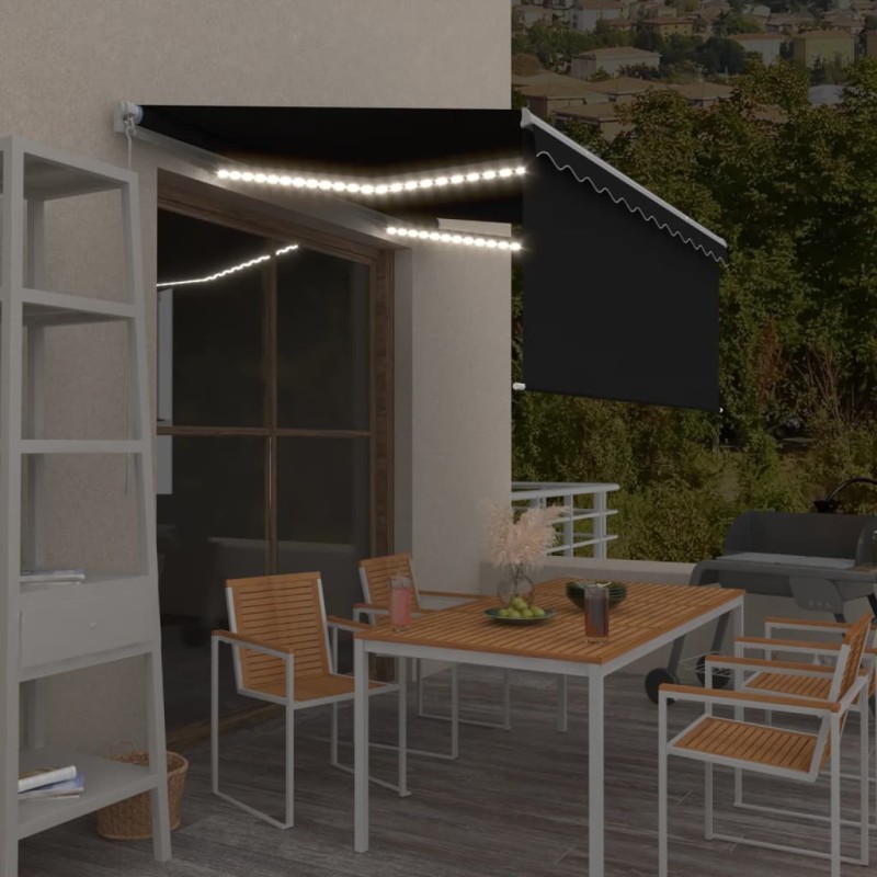 vidaXL Toldo retráctil manual con persiana y luz LED antracita 3x2,5 m vidaXL Toldo retráctil manual con persiana y luz LED antracita 3x2,5 m