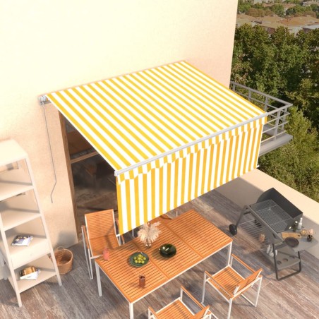 vidaXL Toldo retráctil manual con persiana amarillo y blanco 3x2,5 m