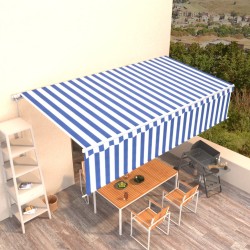 vidaXL Toldo retráctil manual con persiana azul y blanco 6x3 m