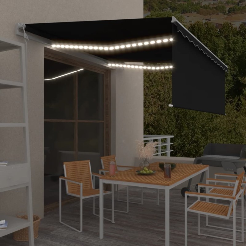 vidaXL Toldo automático persiana LED y sensor viento antracita 4x3 m vidaXL Toldo automático persiana LED y sensor viento antracita 4x3 m