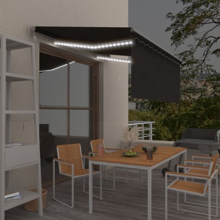 vidaXL Toldo automático persiana LED sensor viento antracita 3x2,5m  