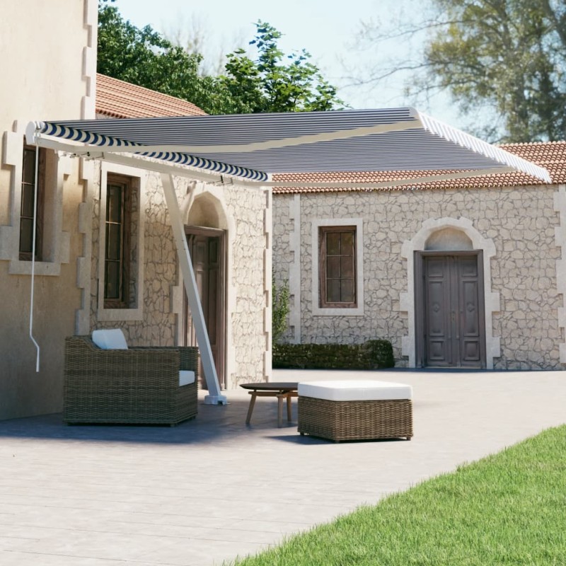 vidaXL Toldo de pie retráctil manual azul y blanco 400x300 cm vidaXL Toldo de pie retráctil manual azul y blanco 400x300 cm