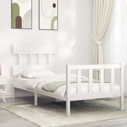 vidaXL Estructura de cama con cabecero madera maciza blanco 90x200 cm
