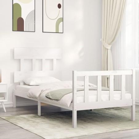 vidaXL Estructura de cama con cabecero madera maciza blanco 90x200 cm