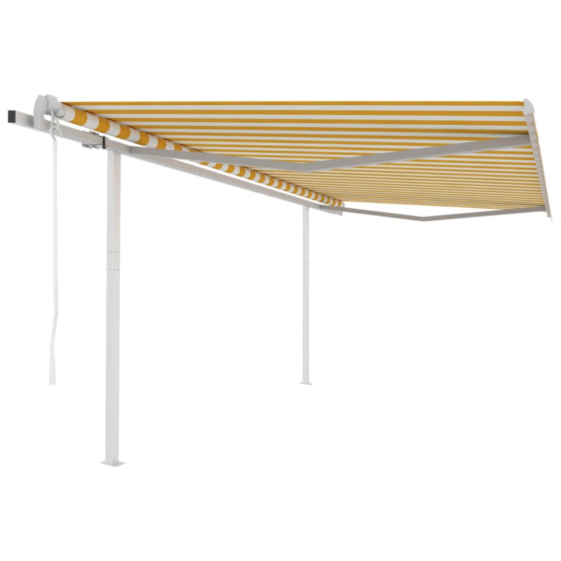 vidaXL Toldo retráctil automático con postes amarillo y blanco 4x3 m vidaXL Toldo retráctil automático con postes amarillo y blanco 4x3 m