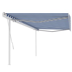 vidaXL Toldo manual retráctil con postes azul y blanco 5x3 m
