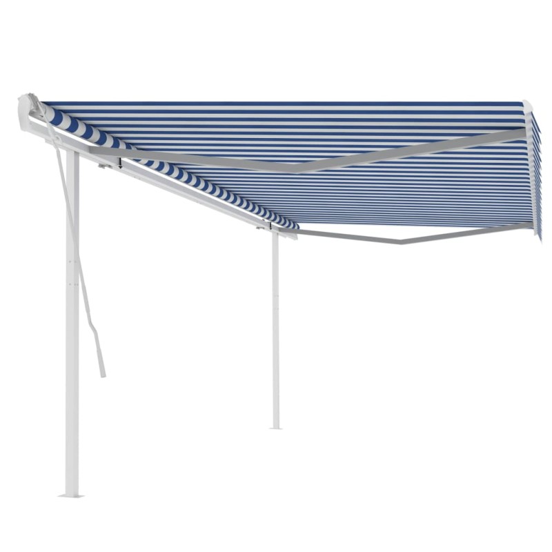 vidaXL Toldo manual retráctil con postes azul y blanco 5x3 m vidaXL Toldo manual retráctil con postes azul y blanco 5x3 m
