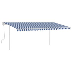 vidaXL Toldo manual retráctil con postes azul y blanco 5x3 m