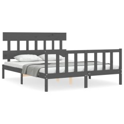 vidaXL Estructura de cama con cabecero madera maciza gris 160x200 cm